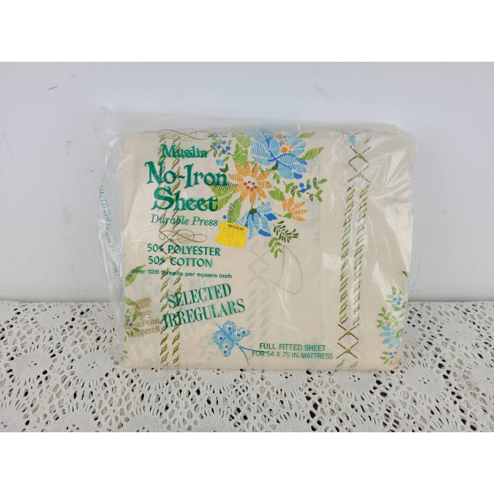 Vintage 70s West Point Floral Butterfly Full Double Fitted Sheets NEW NOS